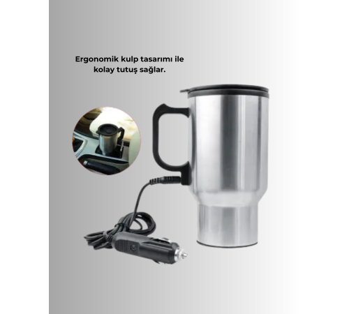 12V Çakmak Girişli Araç İçi Isıtıcı Paslanmaz Çelik Bardak