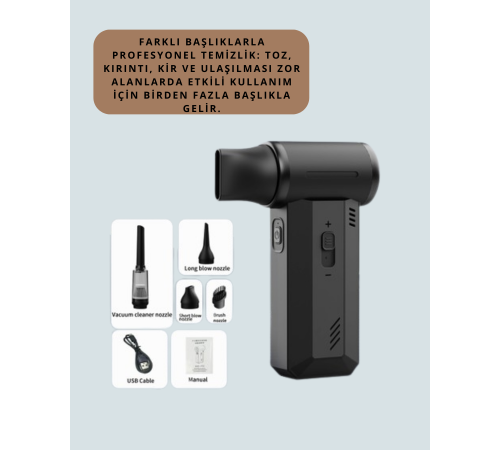 Taşınabilir Şarjlı Güçlü Hava Üfleme Aleti Çok Yönlü Kullanım