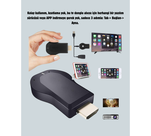 AirPlay ve DLNA Destekli Kablosuz HDMI Ekran Paylaşım Cihazı
