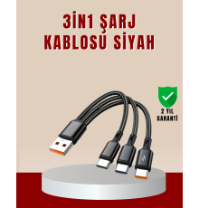 3’ü 1 Arada Hızlı Şarj Kablosu – iOS Android Type-C Uyumlu