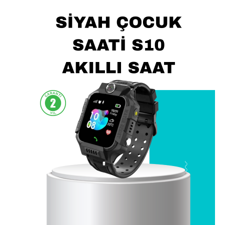 S10 Siyah Akıllı Çocuk Saati Konum Takip ve Güvenlik Özellikli