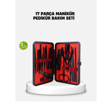 17 Parça Profesyonel Manikür Pedikür Seti Paslanmaz Çelik Siyah Kutu