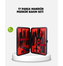 17 Parça Profesyonel Manikür Pedikür Seti Paslanmaz Çelik Siyah Kutu
