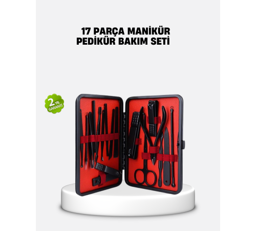 17 Parça Profesyonel Manikür Pedikür Seti Paslanmaz Çelik Siyah Kutu