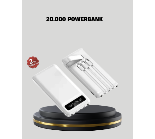 20.000 mAh 4 Çıkışlı LED Göstergeli Hızlı Şarj Powerbank