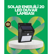 Solar Enerjili 20 LED Hareket Sensörlü Duvar Lambası