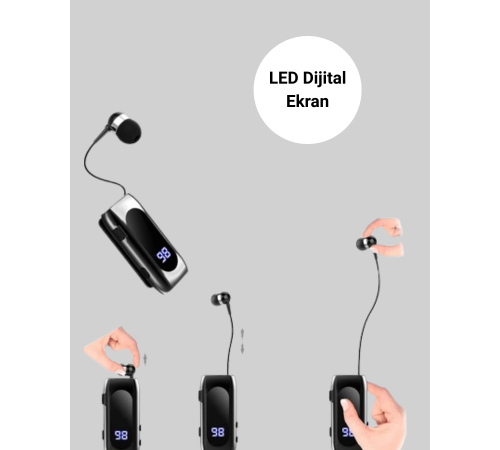 Dijital Göstergeli Bluetooth Kulaklık – Klipsli ve Şık Tasarım