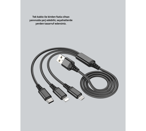 3’ü 1 Arada Hızlı Şarj Kablosu
