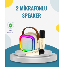 Kablosuz Karaoke Hoparlör – Çift Mikrofon ve LED Işıklı