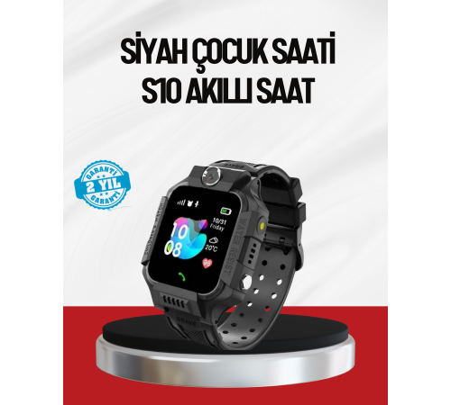 S10 Akıllı Çocuk Saati Siyah Model Çift Yönlü Konuşma ve SOS