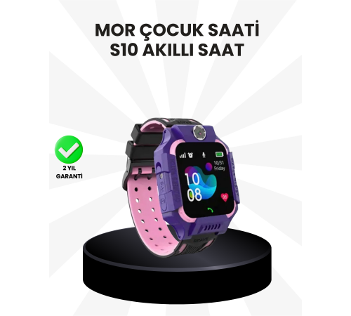 S10 Akıllı Çocuk Saati Mor Model Çift Yönlü Konuşma ve SOS Fonksiyonu
