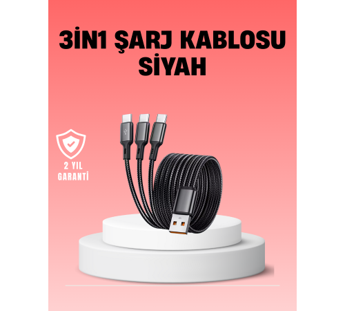 Çoklu USB Şarj Kablosu – 1,2m Hızlı Şarj, 3A Güçlü Akım