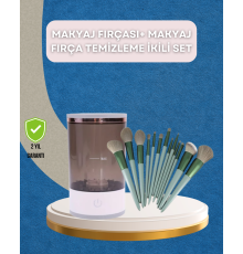 13 Parça Makyaj Fırça Seti + Otomatik Fırça Temizleyici