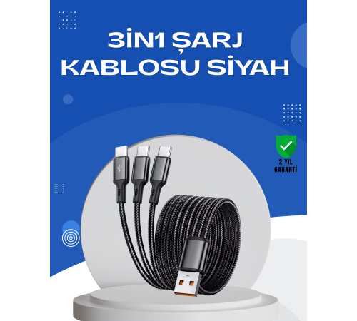 Evrensel 3 Başlıklı Şarj Kablosu – iPhone Huawei Samsung İçin