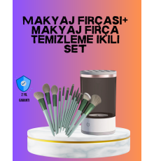 USB Şarjlı Makyaj Fırçası Temizleyici + Profesyonel Fırça Seti