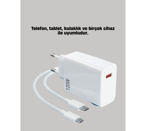 120W Güçlü Hızlı Şarj Adaptörü ve Type-C Kablo Seti – Güvenli Şarj Teknolojisi