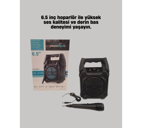 Taşınabilir 6.5” Bluetooth Hoparlör USB TF Kart Mikrofonlu Şarjlı Sistem
