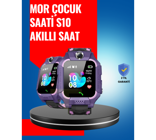 S10 Mor Akıllı Çocuk Saati Geçmiş Konum ve Acil Durum Uyarılı