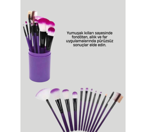 12’li Profesyonel Makyaj Fırça Seti Ultra Yumuşak Sentetik Kıllı