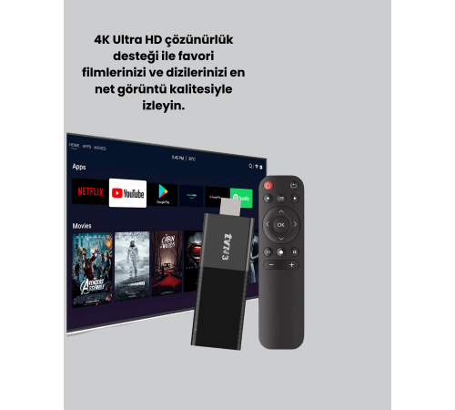 WiFi ve Bluetooth Destekli Android TV Dönüştürücü Stick