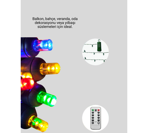 8 Modlu Zaman Ayarlı LED Perde Işık – Bahçe ve Balkon Dekorasyonu