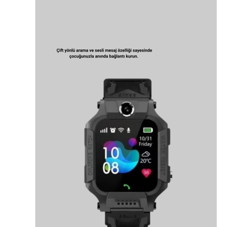 S10 Akıllı Çocuk Saati Siyah Tasarım Adımsayar ve Alarm Fonksiyonu