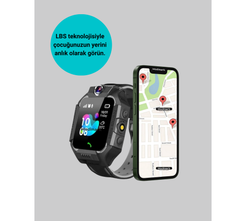 S10 Akıllı Çocuk Saati Siyah Model Çift Yönlü Konuşma ve SOS