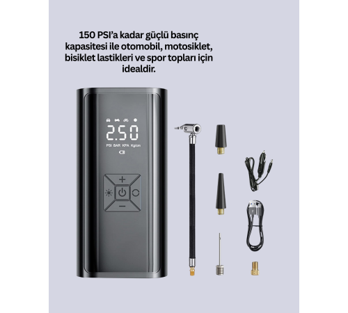 LED Fenerli ve SOS Işıklı Çok Fonksiyonlu Hava Kompresörü LED Fenerli ve SOS Işıklı Çok Fonksiyonlu Hava Kompresörü