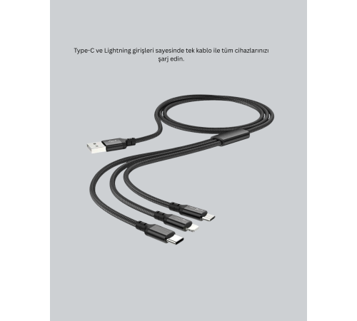 Dayanıklı Metal Başlıklı 3’ü 1 Arada Şarj Kablosu – Tüm Cihazlarla Uyumlu