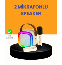 Çift Mikrofonlu Kompakt Karaoke Hoparlör – Uzun Pil Ömrü