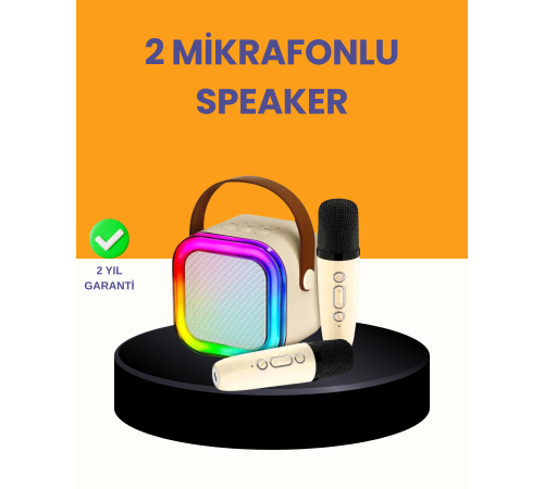 Çift Mikrofonlu Kompakt Karaoke Hoparlör – Uzun Pil Ömrü