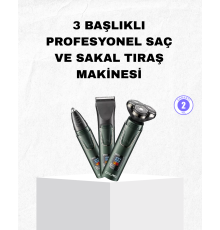 Şarjlı ve Kablosuz 3 Başlıklı Profesyonel Bakım Seti – Saç, Sakal, Burun ve Kulak Düzeltici