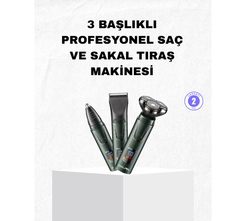 Şarjlı ve Kablosuz 3 Başlıklı Profesyonel Bakım Seti – Saç, Sakal, Burun ve Kulak Düzeltici
