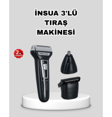 İnsua 3’lü Tıraş Makinesi – 3 Farklı Kesim Başlığı, Güçlü Motor, 60 Dakika Kullanım