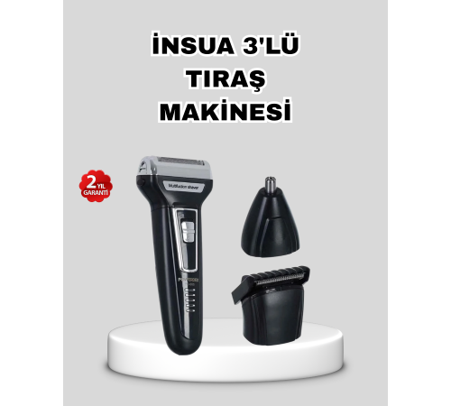 İnsua 3’lü Tıraş Makinesi – 3 Farklı Kesim Başlığı, Güçlü Motor, 60 Dakika Kullanım