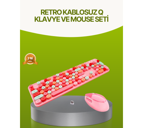 Bluetooth Retro Kablosuz Klavye ve Mouse Seti – 3 Cihaz Bağlantılı, Sessiz Tuş, Uzun Pil Ömrü