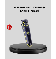 5 Başlıklı Şarjlı Tıraş Makinesi – Saç, Sakal, Burun ve Vücut İçin Çok Fonksiyonlu Bakım Seti