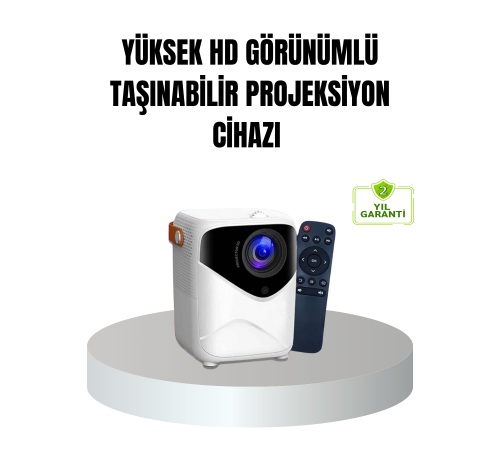Taşınabilir 1080P HD Akıllı Projektör – 64GB Dahili Hafıza, 2GB RAM, Uzaktan Kumandalı