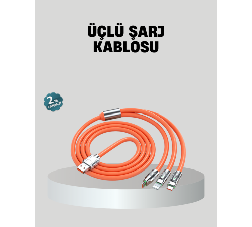 ÜÇLÜ Şarj Kablosu – Yüksek Hızlı, Dayanıklı ve Uzun Ömürlü