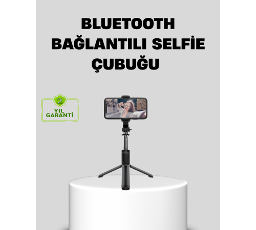 Bluetooth Selfie Çubuğu – 360° Dönebilen Başlık, Kablosuz Bağlantı