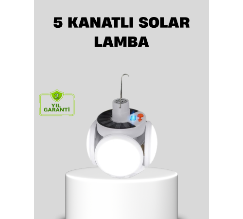 Solar Güneş Enerjili ve USB Şarjlı 5 Kanatlı LED Kamp Lambası