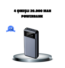Powerbank 20000 mAh 4 Çıkışlı Hızlı Şarjlı ve LED Göstergeli