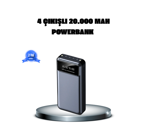 Powerbank 20000 mAh 4 Çıkışlı Hızlı Şarjlı ve LED Göstergeli