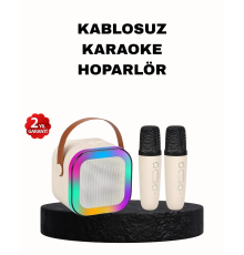 Karaoke Hoparlör Taşınabilir Çift Mikrofonlu ve LED Işıklı Bluetooth 5.0