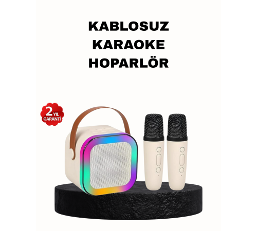 Karaoke Hoparlör Taşınabilir Çift Mikrofonlu ve LED Işıklı Bluetooth 5.0