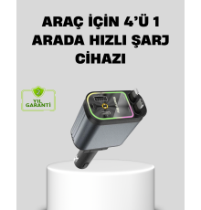 Araç Şarj Cihazı 66W 4 Portlu Hızlı Şarj ve LED Işıklı
