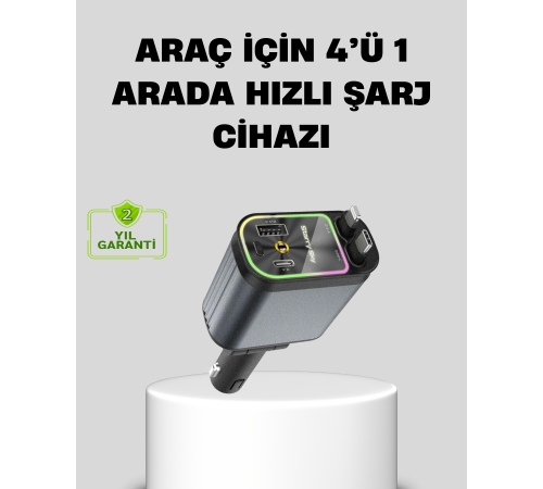 Araç Şarj Cihazı 66W 4 Portlu Hızlı Şarj ve LED Işıklı