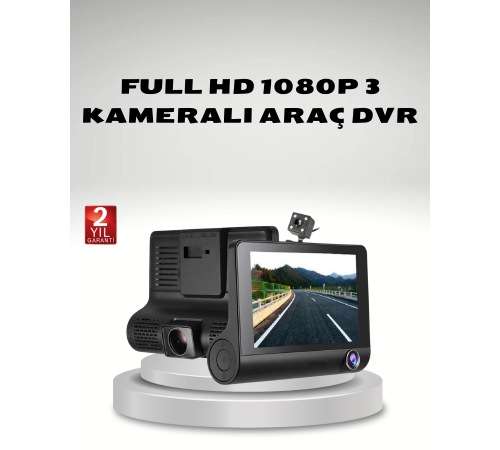 Araç Kamerası 3’lü Full HD DVR 1080P Gece Görüşlü ve G-Sensörlü