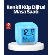 Renk Değiştiren LED Alarmlı Dijital Küp Masa Saati