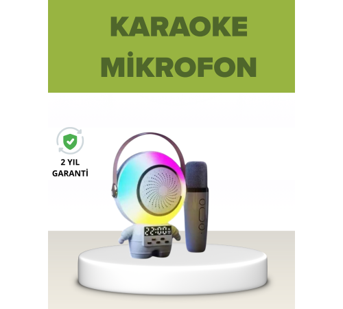 Astronot Tasarımlı Bluetooth Speaker ve Kablosuz Mikrofon Karaoke Seti